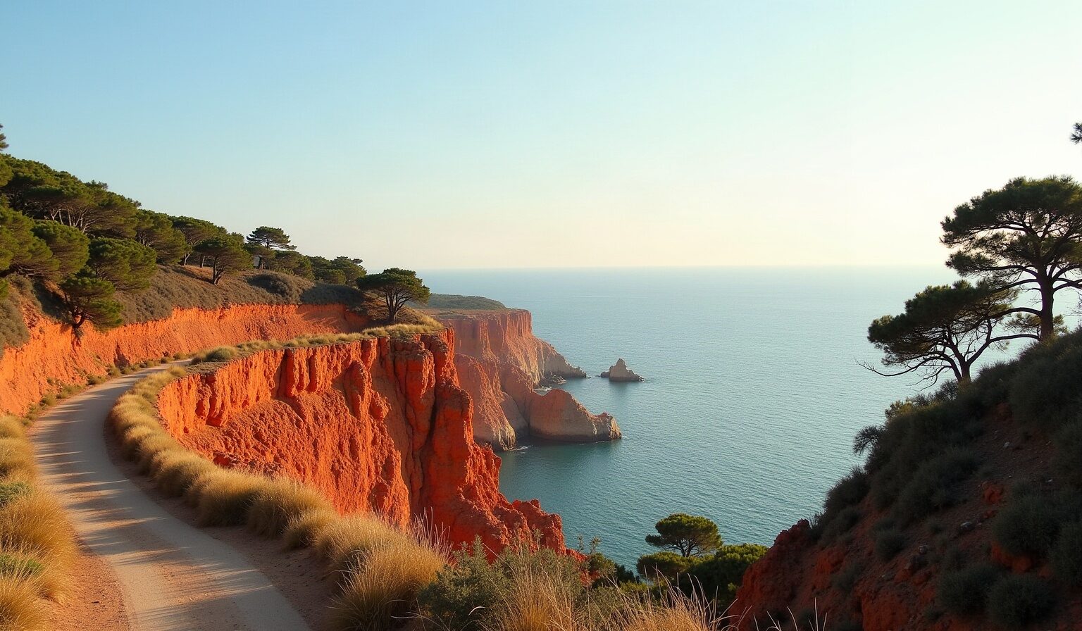 Les falaises Soubeyranes et la route des Crêtes au-dessus de la mer