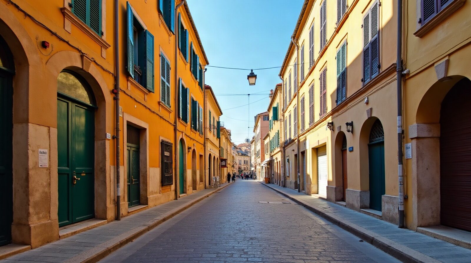 Ruelle étroite et abritée du Panier, à Marseille, avec façades ocres et linge suspendu