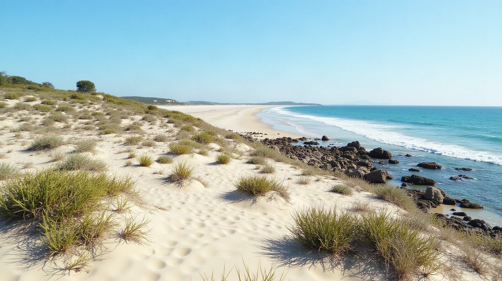 Crête calcaire et garrigue rase au-dessus d'une mer hachurée par le vent