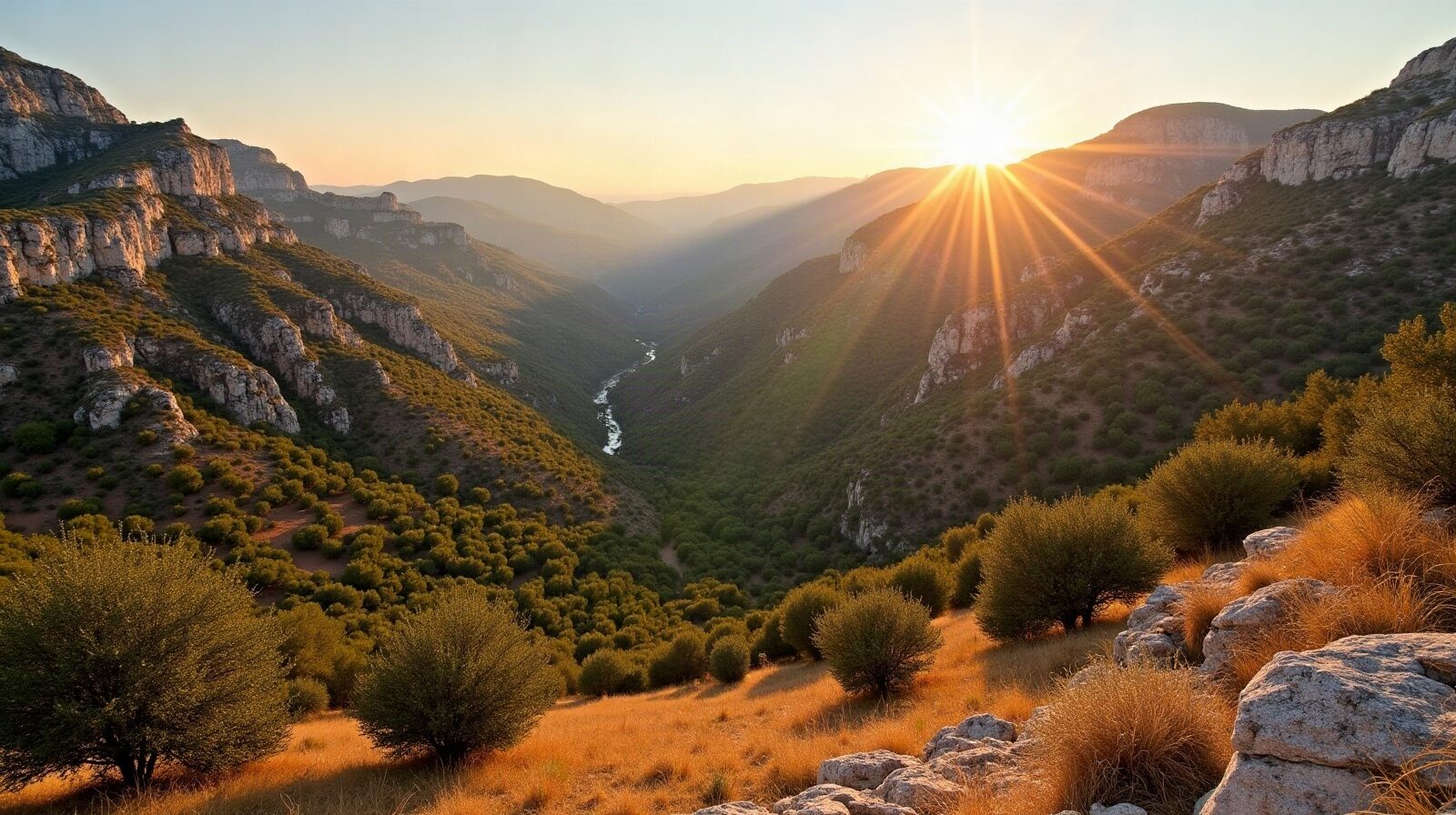 Crête calcaire des Alpilles au-dessus d'une vallée plantée d'oliviers