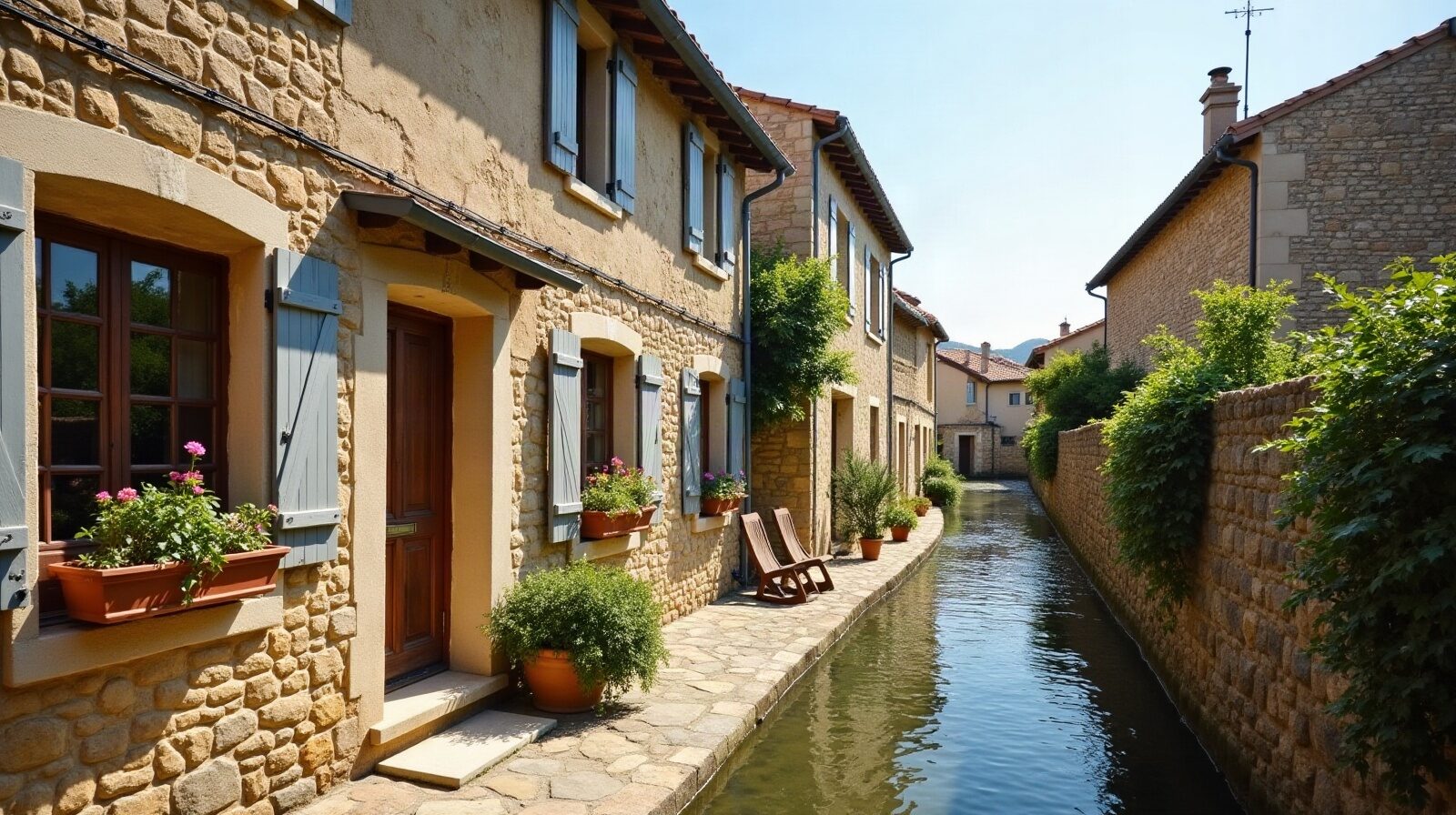 Ruelles pavées et maisons de pierre calcaire d'un village perché des Alpilles