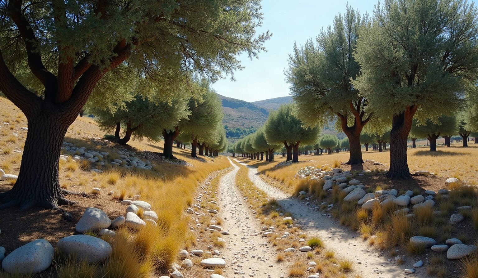 Oliveraie en rangs espacés dans le fond de la vallée des Baux