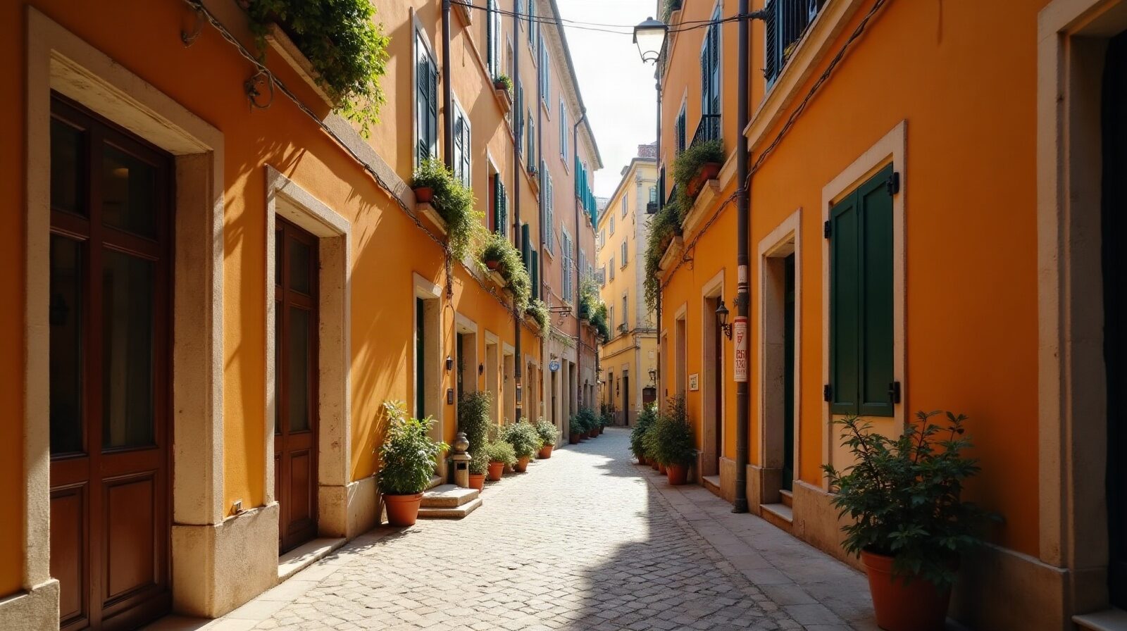 Ruelle en escalier du Panier, façades ocre, volets colorés et linge aux fenêtres